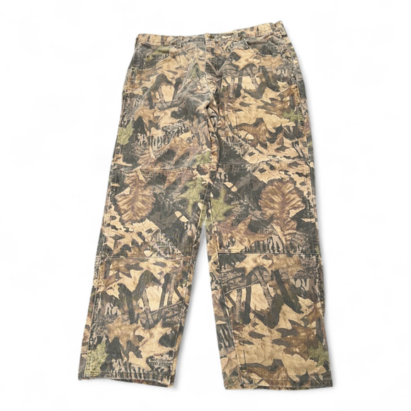 Vintage Wrangler Pants Mens 36x30 Brown Camo Hunting Double Knee Mossy Oak Y2K - Picture 1 of 11